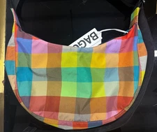 BAGGU Madras Medium Nylon Crescent Bag NEW WITH TAGS! RARE!!!