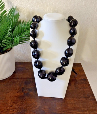 NEW Hawaii Wedding Graduation Black Kukui Nuts Lei Luau Hula Jewelry Necklace