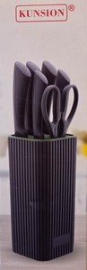 KUNSION 6 Slot Kitchen Knife Stainless Steel Block Set, Black