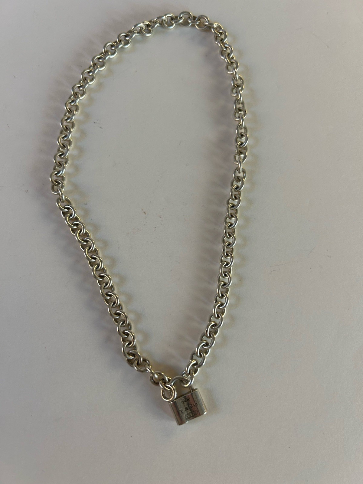 Tiffany & Co Necklace 1837 With Lock Pendant 16 Inch Sterling Silver
