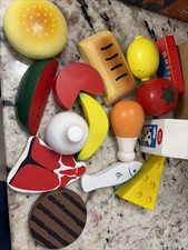 Melissa  Doug Wooden Food Fruits Meats Fish Diary Bread Salt Pepper Apron Play