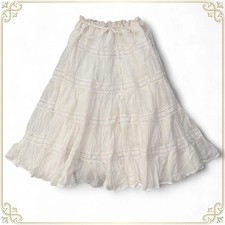 Vintage Off White Eyelet Lace Cotton Long Skirt Free Size Japanese Brand