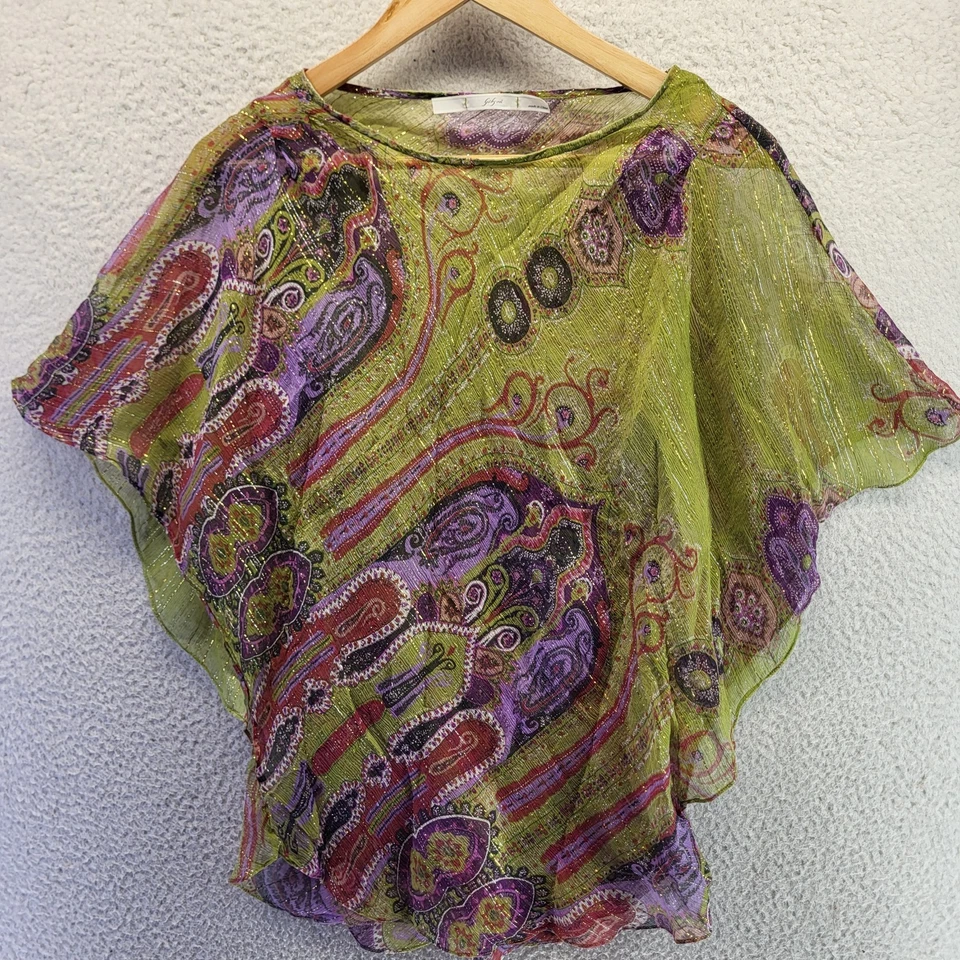 Blusa Pullover Gibson Seda Metálica Transparente Cachemira Mediana Volantes Rock Foto 2 de 4