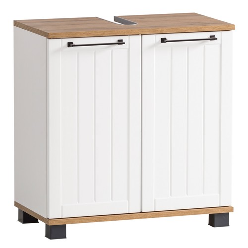 Waschbeckenunterschrank - weiß matt-Eiche - 60 cm - Bild 3 von 5