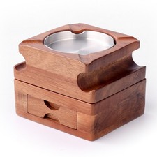 2-in-1 Zigarrenascher Holz mit Whisky Glashalter Schublade
