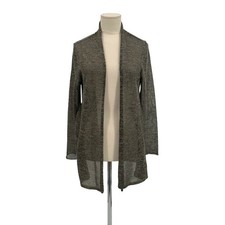 Eileen Fisher Open Front Cardigan Sweater Metallic Linen Blend Size Small
