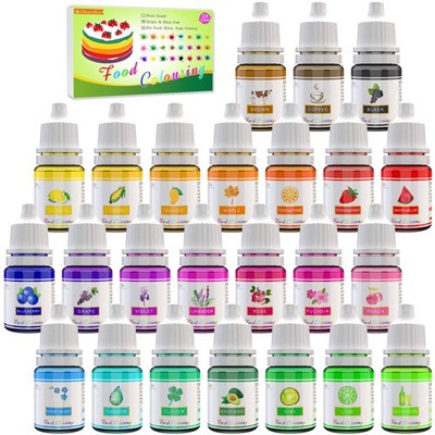 Lebensmittelfarbe 24 Farben Flüssige Lebensmittel Farben Set für Kuchen Backen