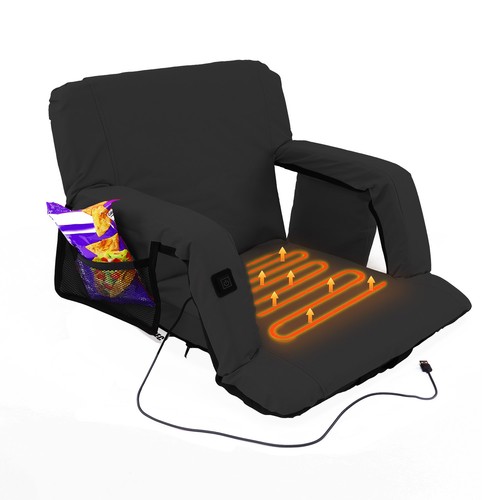 Asiento de estadio reclinable térmico Xspec con reposabrazos silla blanqueadora plegable, negro - Imagen 2 de 6