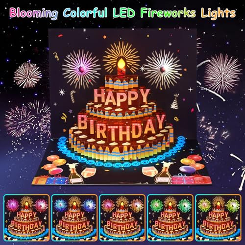 Musical Birthday Cards, 3D Pop Up Birthday Card with Music and Light, Firework - Picture 4 of 8