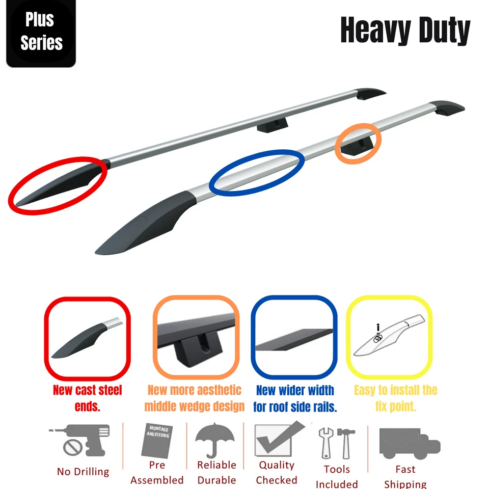 Rieles laterales de techo para Volkswagen Caravelle 2015-2022 Ultimate Style aluminio plateado Foto 3 de 4