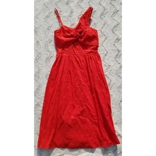 Asos 100% Cotton Red Popcorn Texture Asymmetrical Midi Dress Size 6