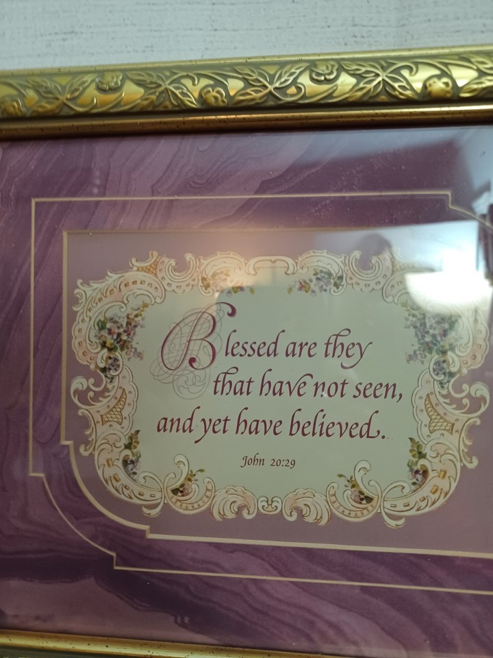 Floral Print Gold Framed John 20:29 Bible Verse Wall Art Decor Blessed ...