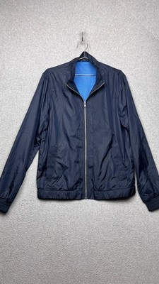 Lindbergh White Bomber Jacket Men 42R Blue Windbreaker Water Repellent Pockets