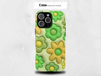 Green 3D Flower Print Phone Case | Dual Layer for iPhone 11-17 & Samsung S21-S25