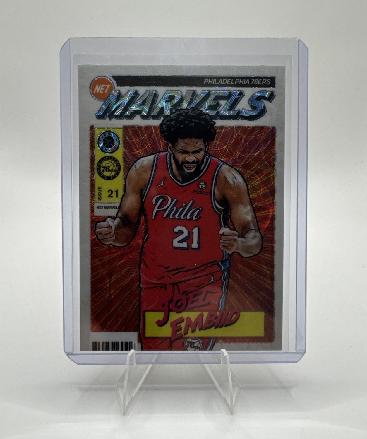 2023-24 NBA Hoops Premium Stock Joel Embiid Net Marvels Scope SSP #3 76ers