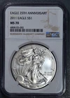 2011 $1 AMERICAN SILVER EAGLE UNC 25th Anniversary 1 oz .999 NGC MS 70 A6433
