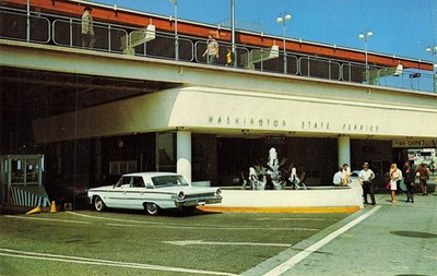 Washington State Ferry Terminal People Vintage Car Postcard Chrome View