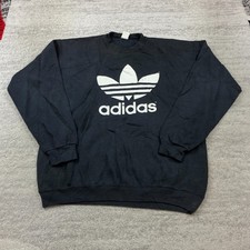 VTG Adidas Sweatshirt XL Black White Trefoil Y2K Weave Spellout Prep Men 80s 90s
