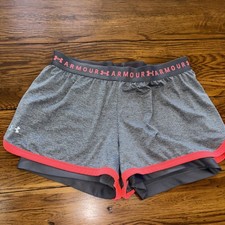 Under Armour Heat Gear Lined Running Shorts Women's Medium Gray and Pink EUC