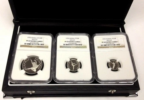 Russia 1995 Set 3 Platinum Coins Ballet Sleeping Beauty NGC PF69 Box