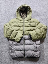UNDER ARMOUR Puffer Jacket Youth Boys Large Green Gray Colorblock Hood Zip Coat