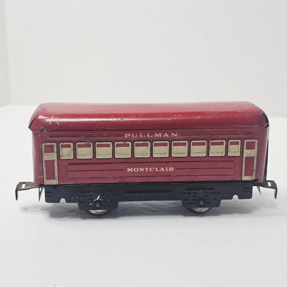 Vintage 1950 Marx Trains Tin O Gauge Pullman Bogota Passenger Car Red & Blue Set - Image 4 of 4