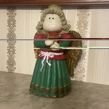Christmas Angel Copper Wings Green Dress Harpsichord Curled Hair 12" Tall x 8" W