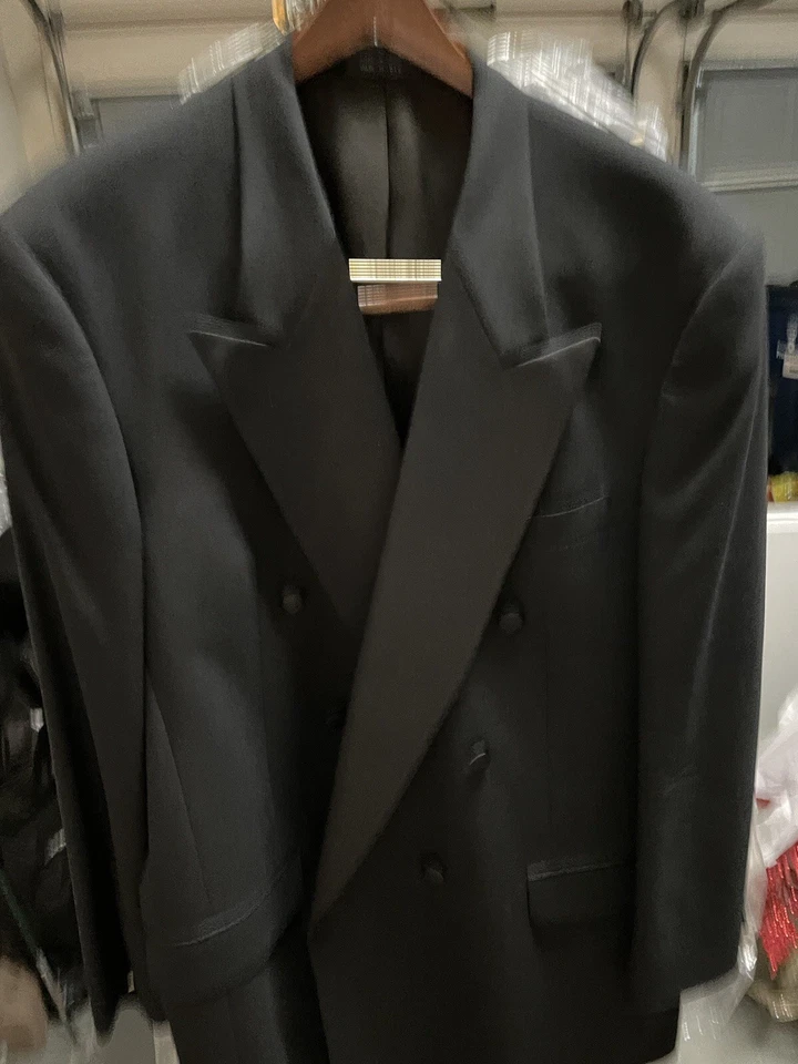 Esmoquin negro de doble botonadura para hombre 44 pantalones largos 40 x 31 1/2” Foto 2 de 4