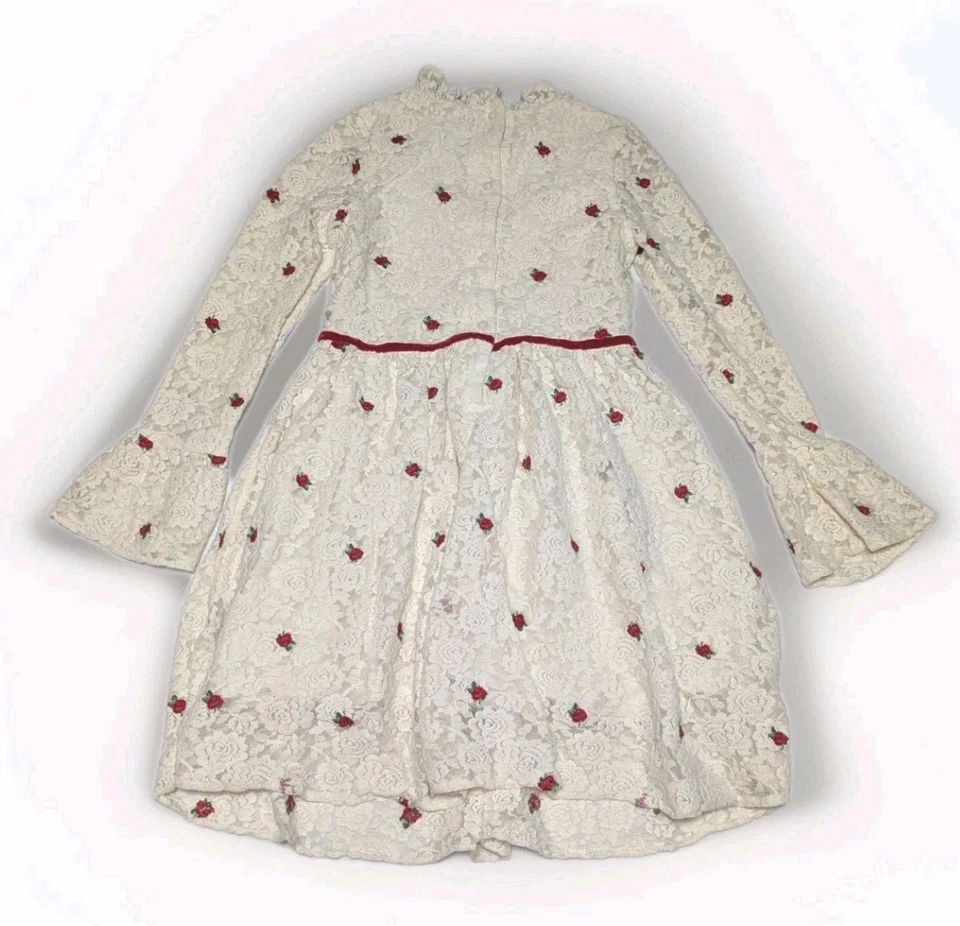 Janie And Jack Girls Ivory Victorian Lace Embroidered Roses Dress Holiday Size 8 - Image 2 of 4