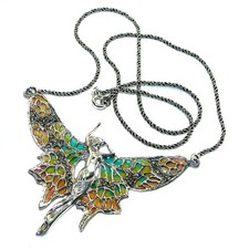 Green Enamel Angel Necklace 925 Sterling Silver Handcrafted Unique Jewelry 14.8g