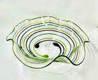 Pean Doubulyu Clear Art Glass Bowl aqua, purple & green swirls- Signed 2005 — photo 4