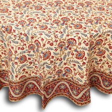 Hand Block Print Tablecloth Round 72 inch, 100 Cotton Blue Red Floral Table ...