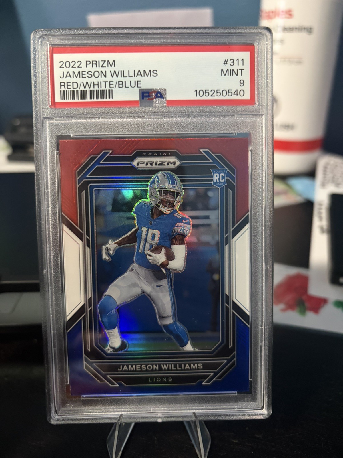 Jameson Williams 2022 Panini Red, White and Blue Prizm Rookie #311 Lions PSA 9