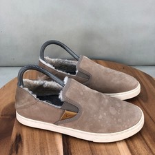 OluKai Pehuea Heu Womens Slip On Shoes Brown Leather Wool Lined Size 7