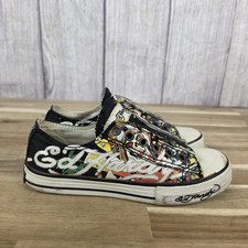 Ed hardy Aviator Skull Sunrise Black Orange Pull On Sneakers Women's Size 5