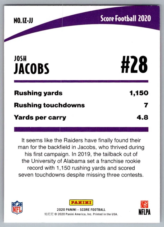 2020 Score In the Zone Red Josh Jacobs Las Vegas Raiders #IZ-JJ - Image 2 of 2