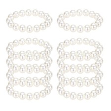 10 Pcs White Pearl Bracelets for Women, 12mm Pearl Stretch Bracelet, Beige