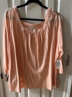 Style & Co 3/4 Sleeve Pullover  Top 3X Peach