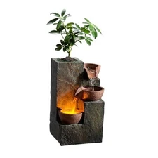 Tabletop Indoor Water Fountain – 3-Tier Rock Waterfall Fountain 3-bowl Rock