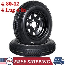 2-pack 4.80-12 4.80x12 480-12 Trailer Tires W 12 Rims 4 Lug On 4 Load Range C