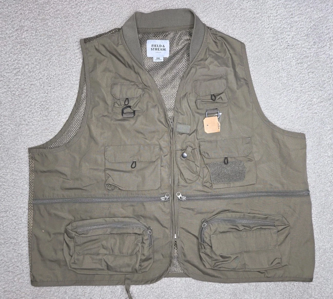 Field & Stream Fly Fishing Vest Size 2XL Green Outdoor Cotton Pockets *New*