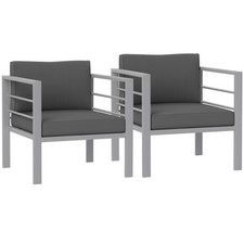 Image of Outsunny Patio Furniture Aluminium Armchair Set with Cushions, Charcoal Grey