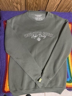 Chronic Guru Pullover Fleece Sweatshirt Green Men's XS Crew Neck Graphic Logo