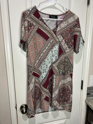 Minkpink Patchwork Burgundy Tunic Mini Dress Size Small Anthropology Fall