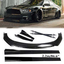 Front Bumper Lip Spoiler Side Skirts Rear Glossy Black For Dodge Charger R/T GT