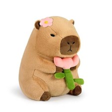 Cute Capybara Plush Pillow Holding Flower Capibara 11 inch Flower Capybara