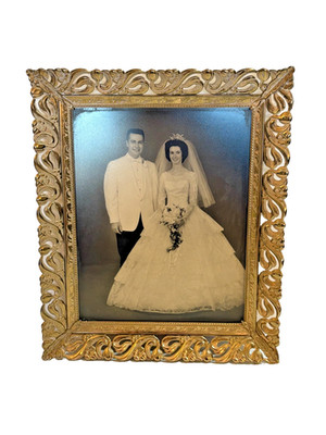 Vintage 1970s 80s 8''x10'' Portrait Wedding Bride Groom Black White Photo Framed