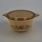 VTG Pyrex Beige Brown Homestead Brown Cinderella Bowl W/Lid 475B Kitschy Retro