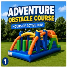 Inflatable Obstacle Course Bounce House w/ Blower Double Slide 16FT Kids