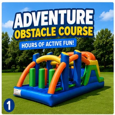 Inflatable Obstacle Course Bounce House w/ Blower Double Slide 16FT Kids